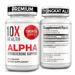 10X Health Alpha bottle front shows premium packaging for convenient daily supplementation.