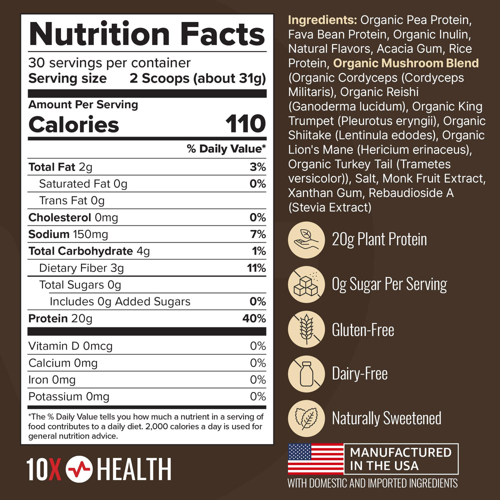 Ten X Health System vegan protein powder serving scoop demonstrates easy portioning for post-workout recovery