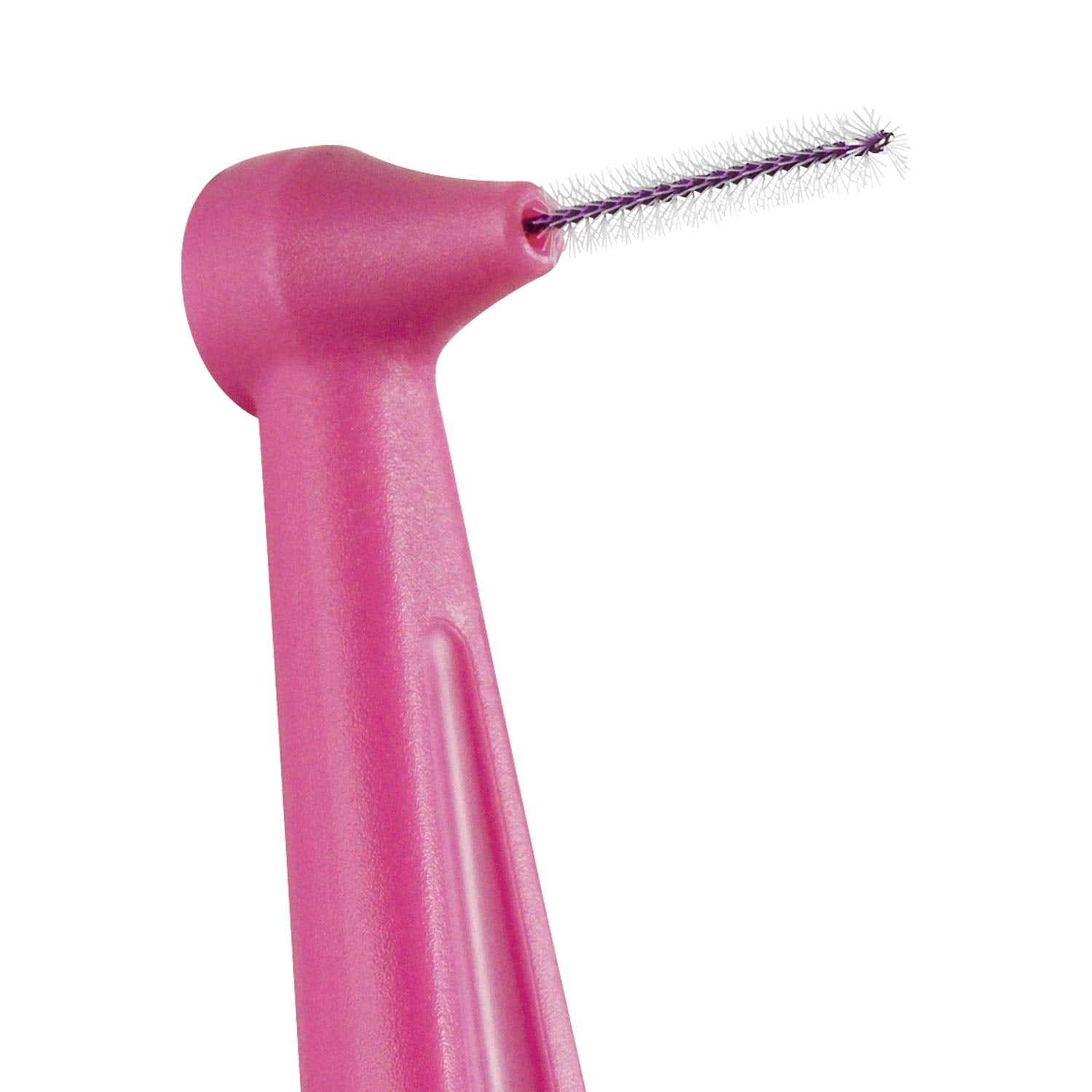 Tepe pink interdental brush being used to clean between teeth