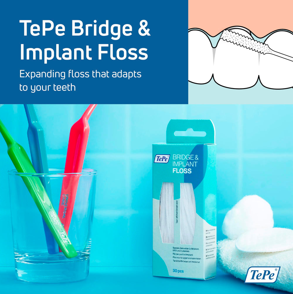 TePe floss pack showing threader for implants and bridges
