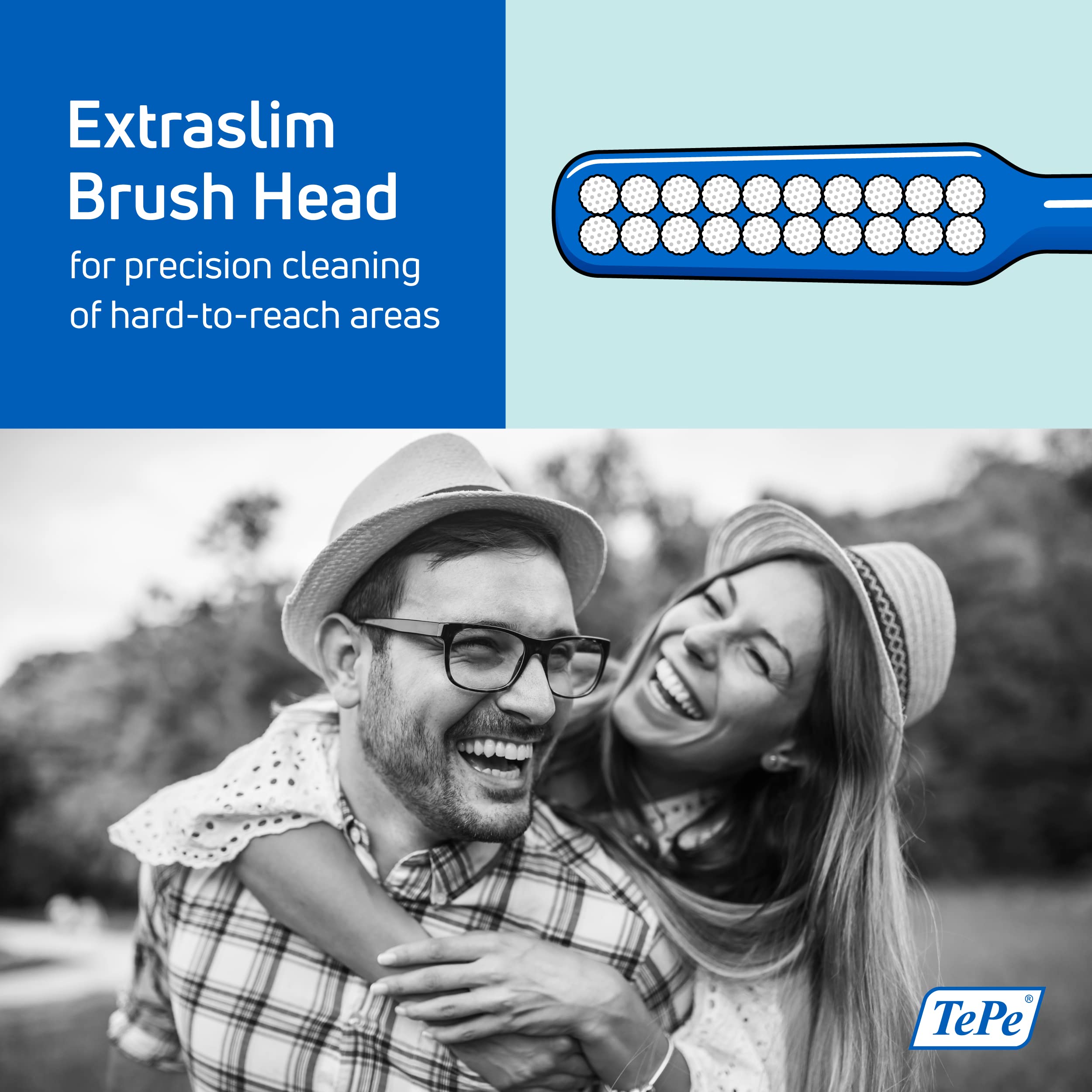 TePe toothbrush with thin neck designed for implants and braces