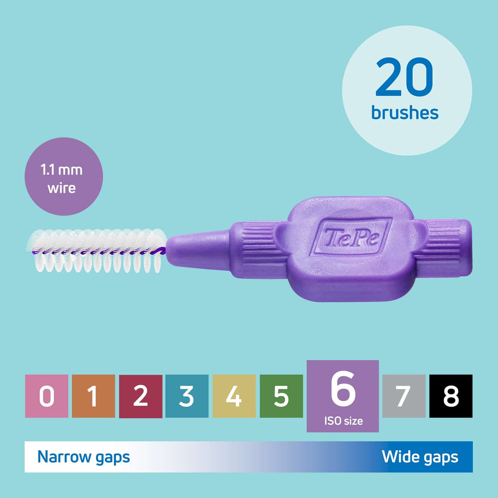 Close-up of TePe Original Purple Interdental Brush tip (1.1 mm)