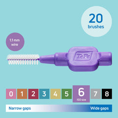 Close-up of TePe Original Purple Interdental Brush tip (1.1 mm)