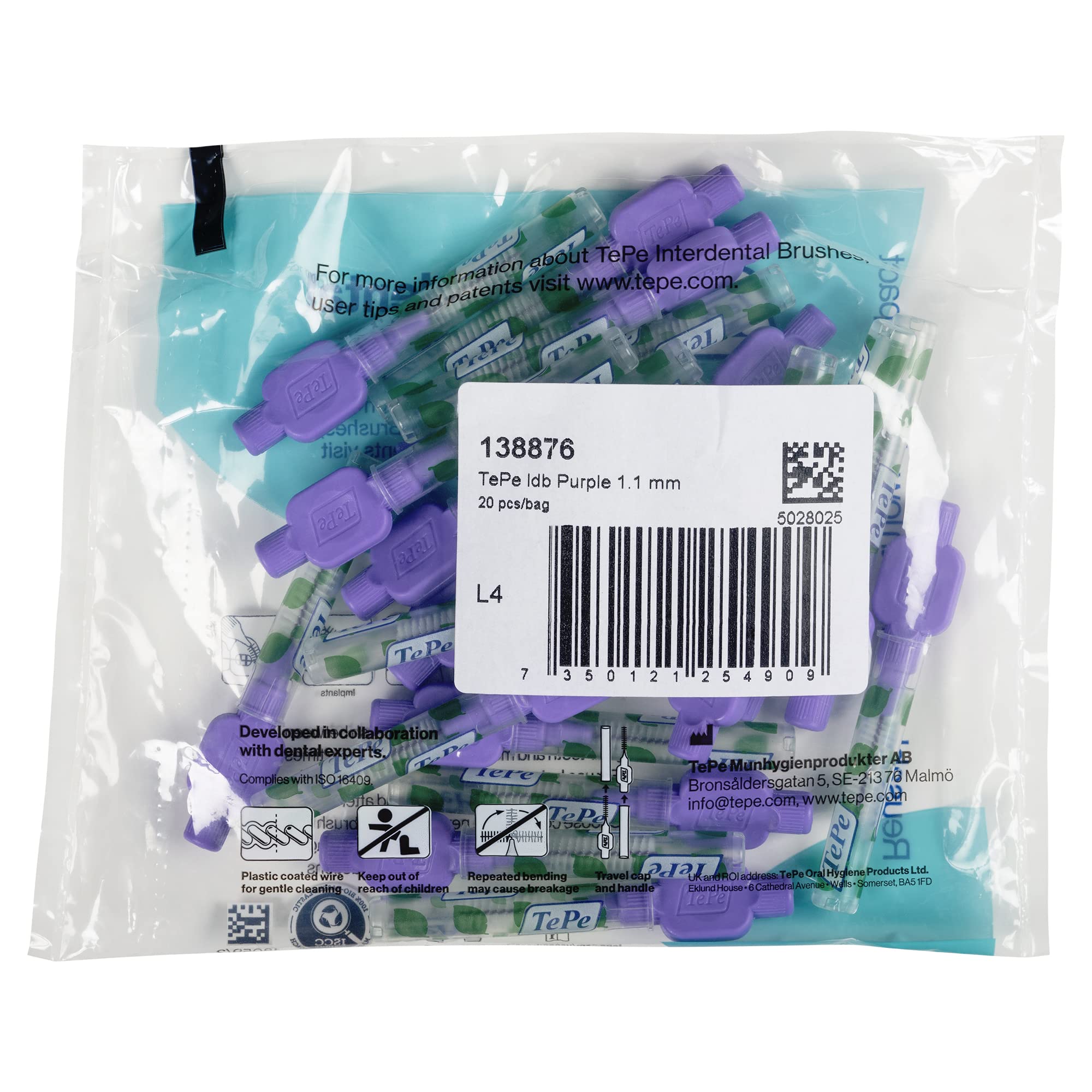 Front view of TePe Original Purple Interdental Brush 1.1 mm