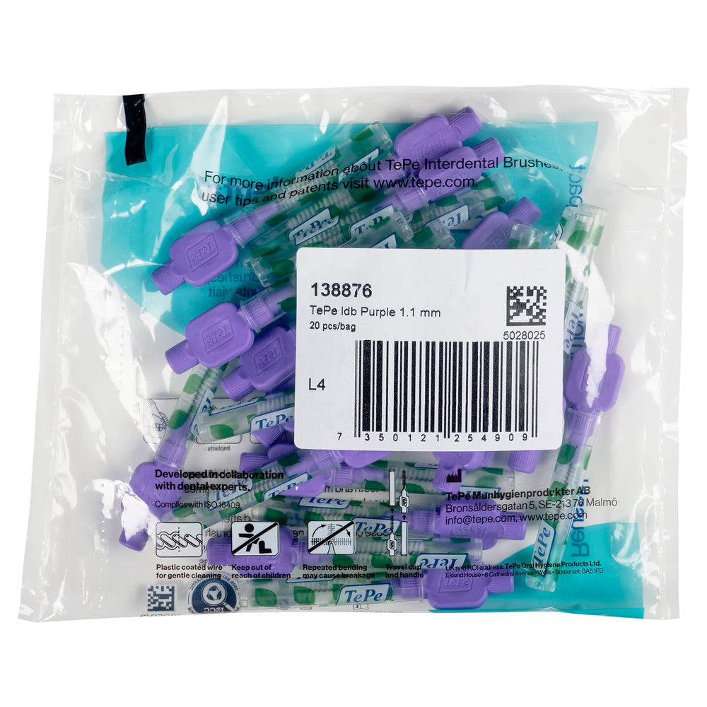 Front view of TePe Original Purple Interdental Brush 1.1 mm