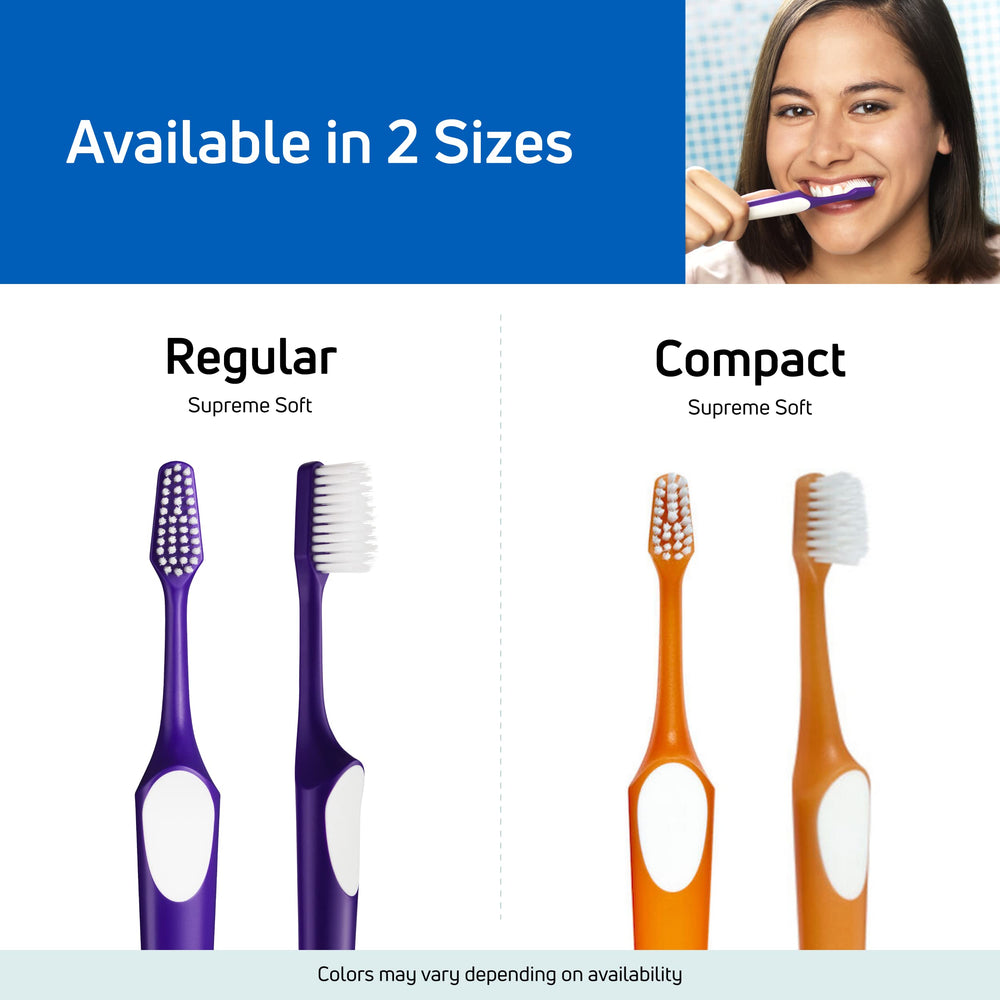 TePe Supreme toothbrush in use reaching molars for effective gentle cleaning
