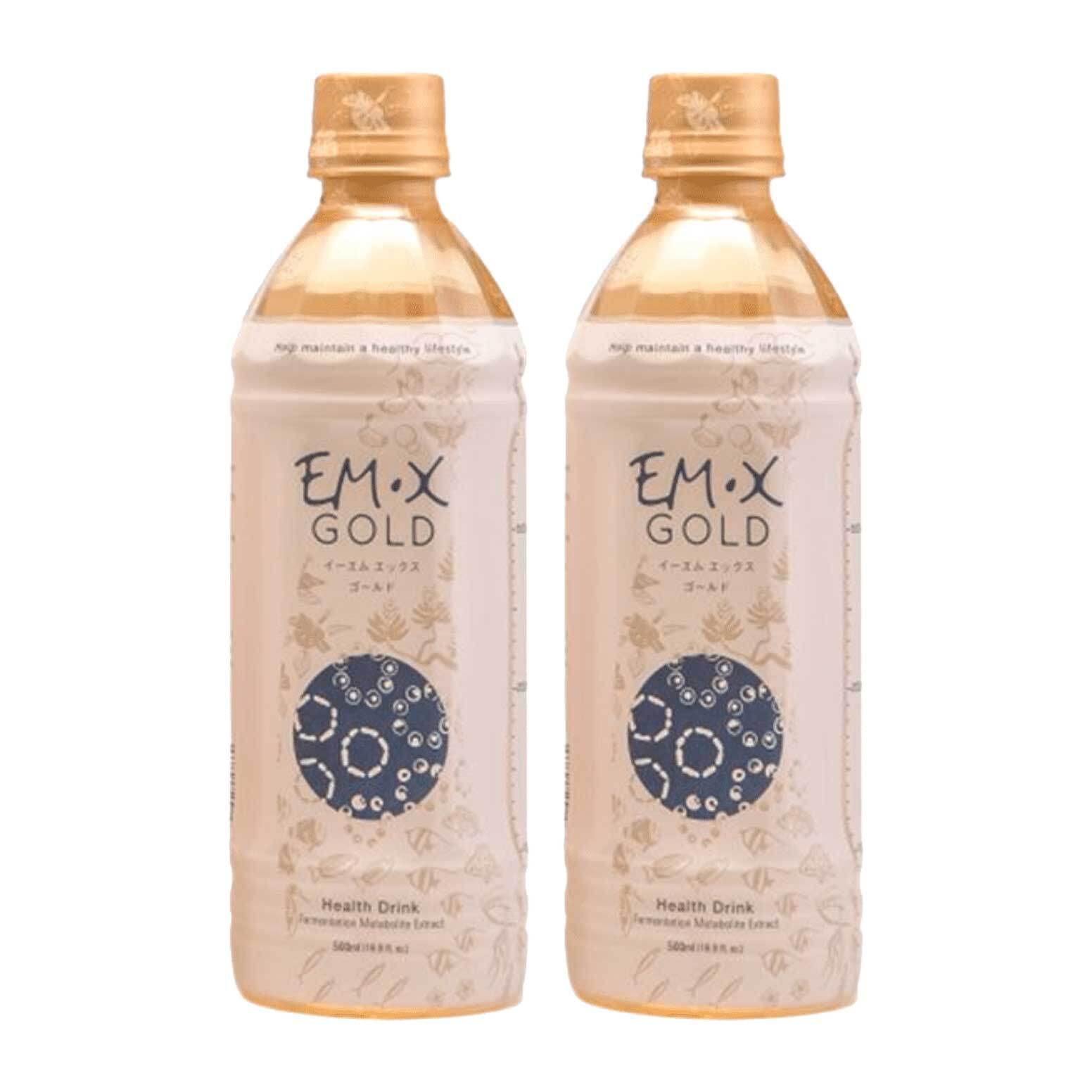 Two-pack 500mL bottles of TeraGanix EM-X Gold on white background