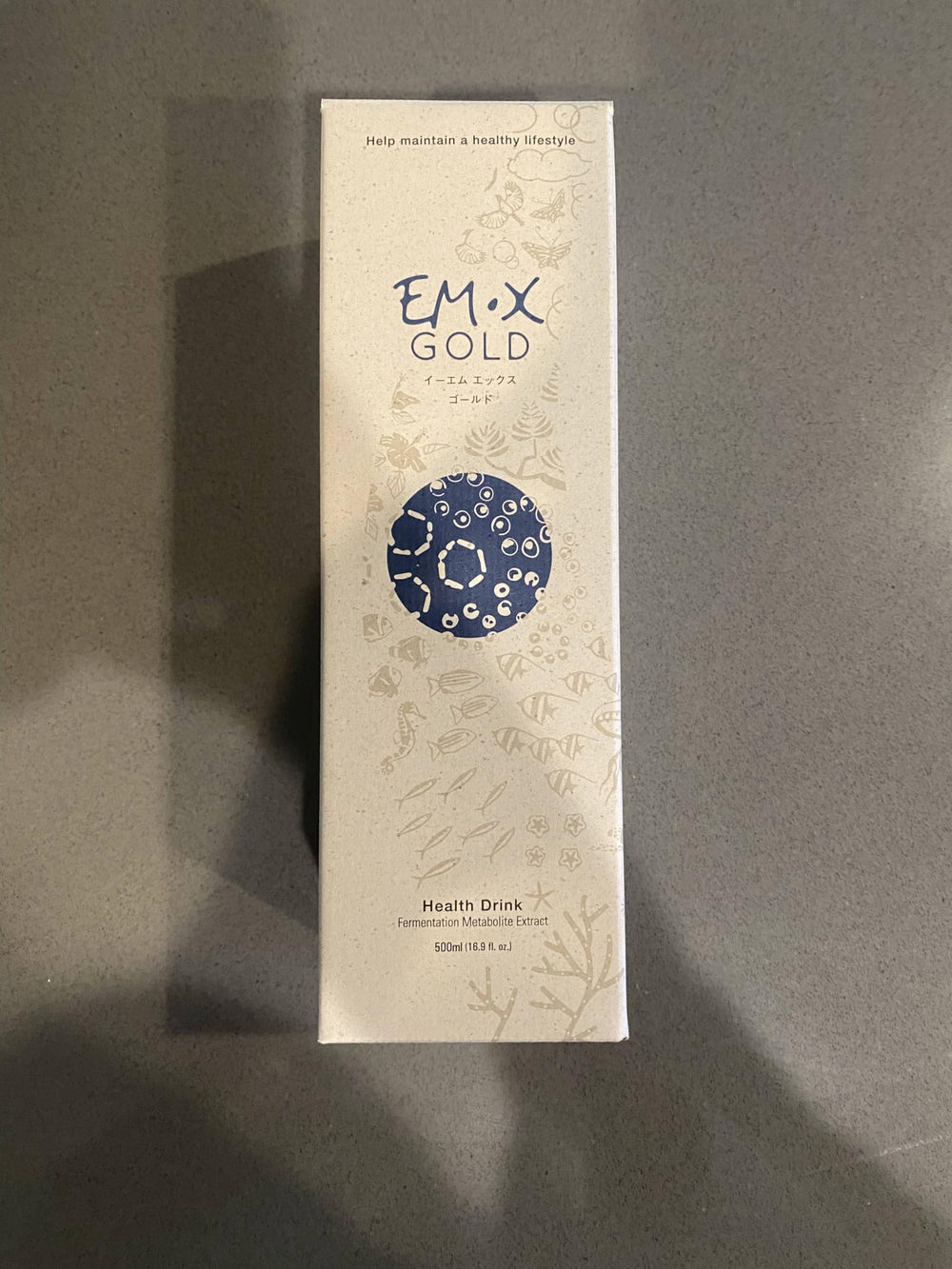 EM-X Gold product label and packaging close-up