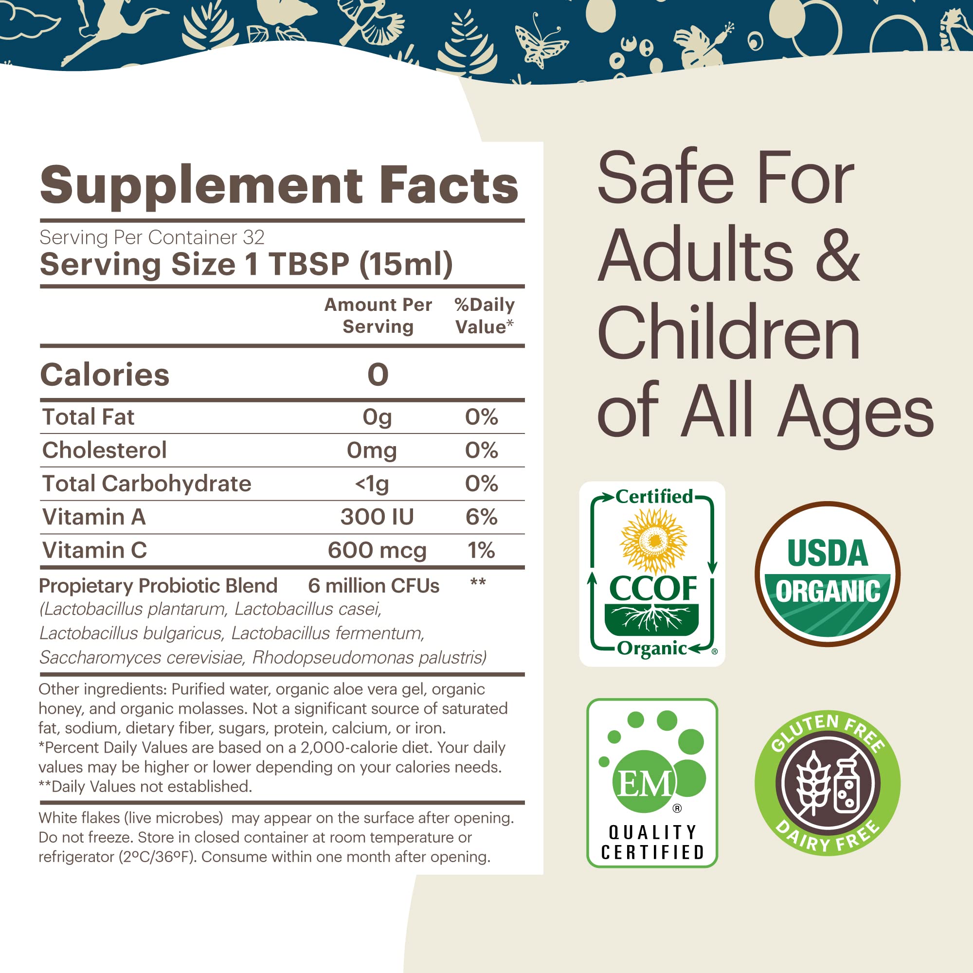 Nutritional information and ingredients section on label