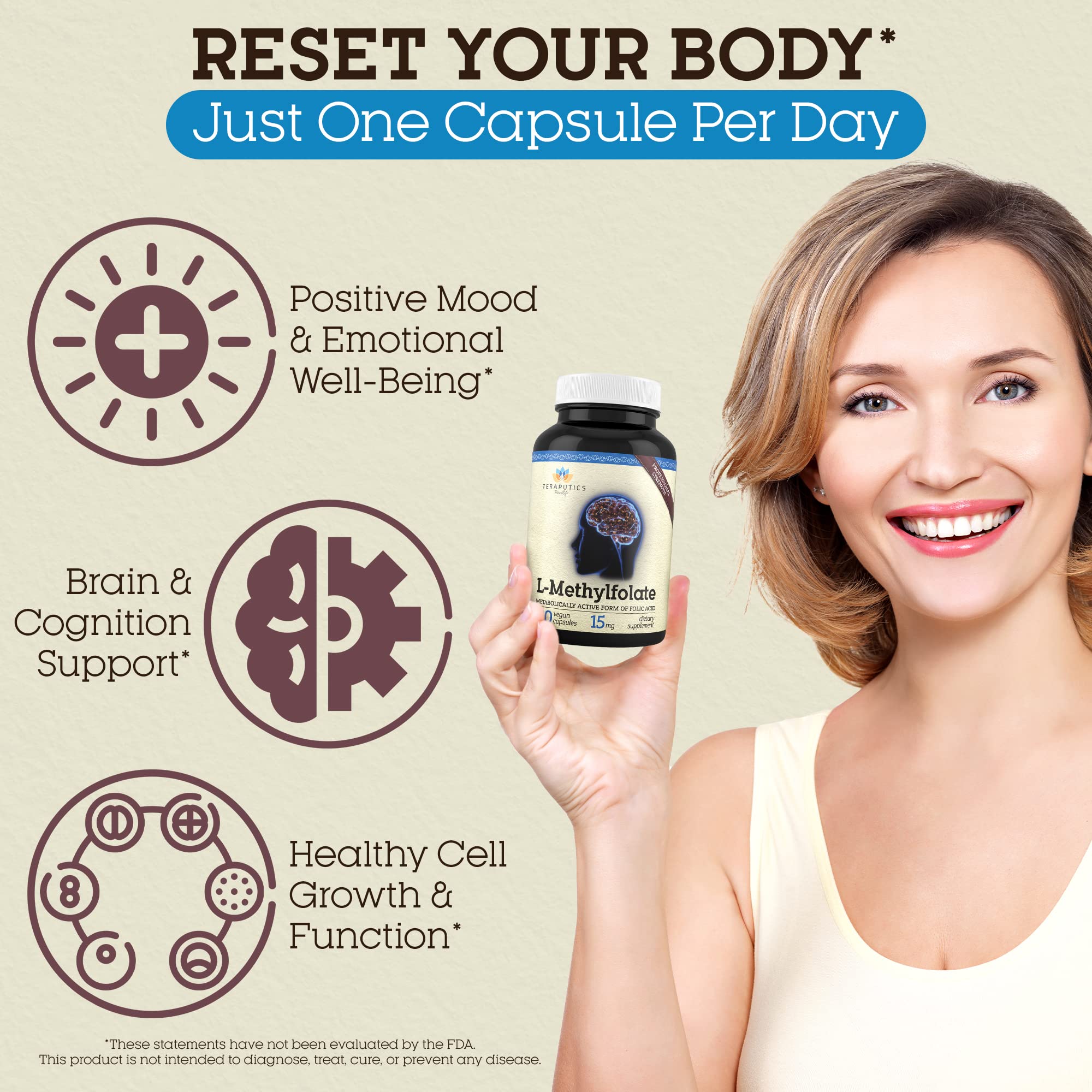 Brain health and mood support concept with methylfolate