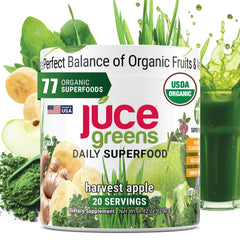 Front view of Terra Kai JUCE Green Superfood Powder with Harvest Apple flavor