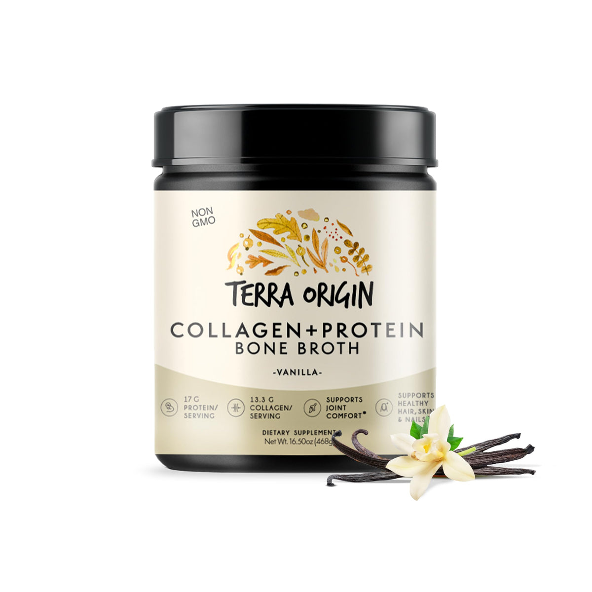 Terra Origin Collagen Peptides Powder Vanilla bottle front label
