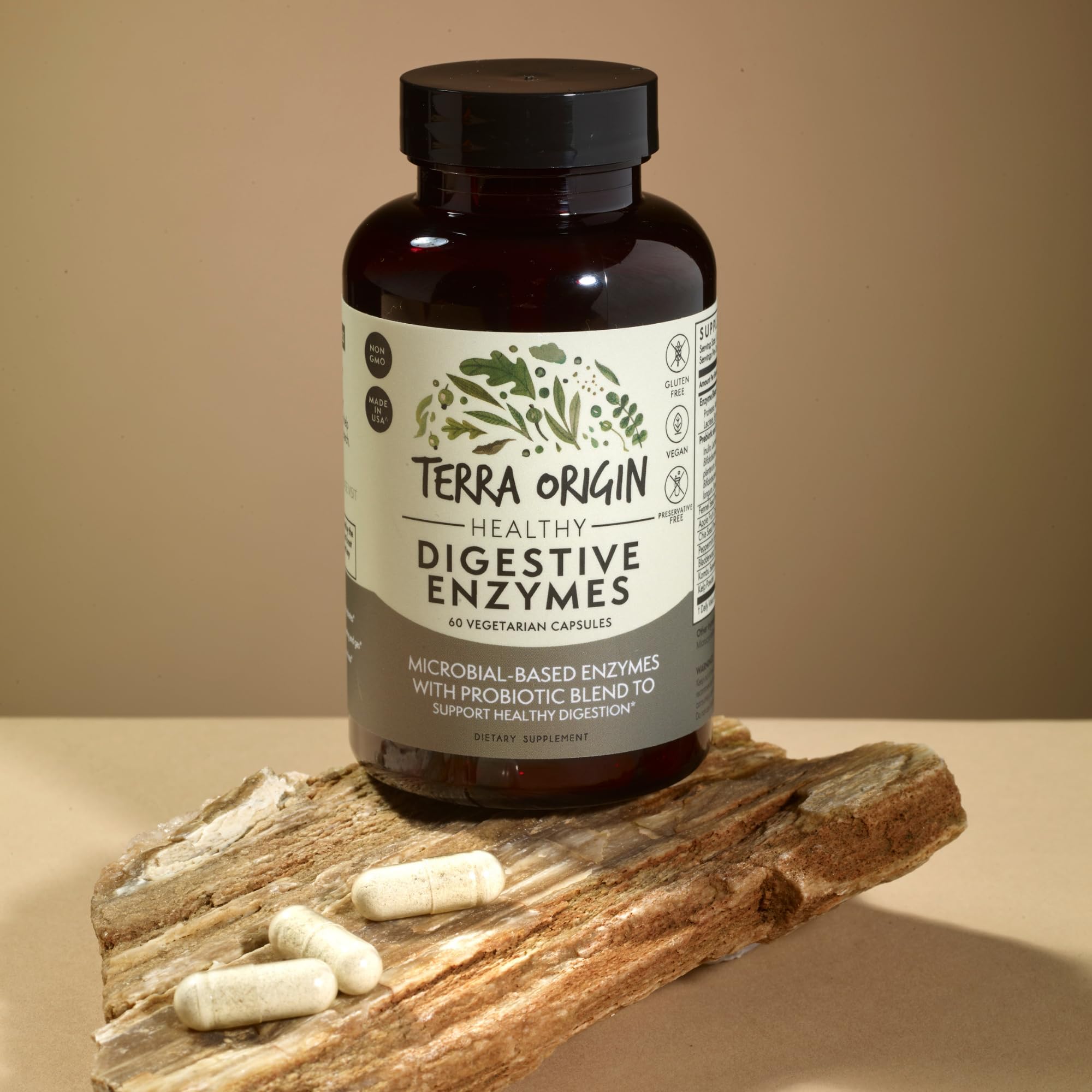 Close-up of Terra Origin Digestive Enzymes 60 capsules bottle