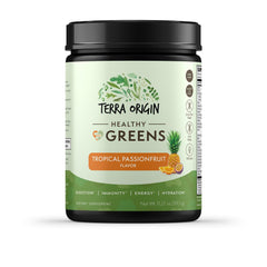 TERRA ORIGIN Healthy Greens Powder bottle and packaging against white background