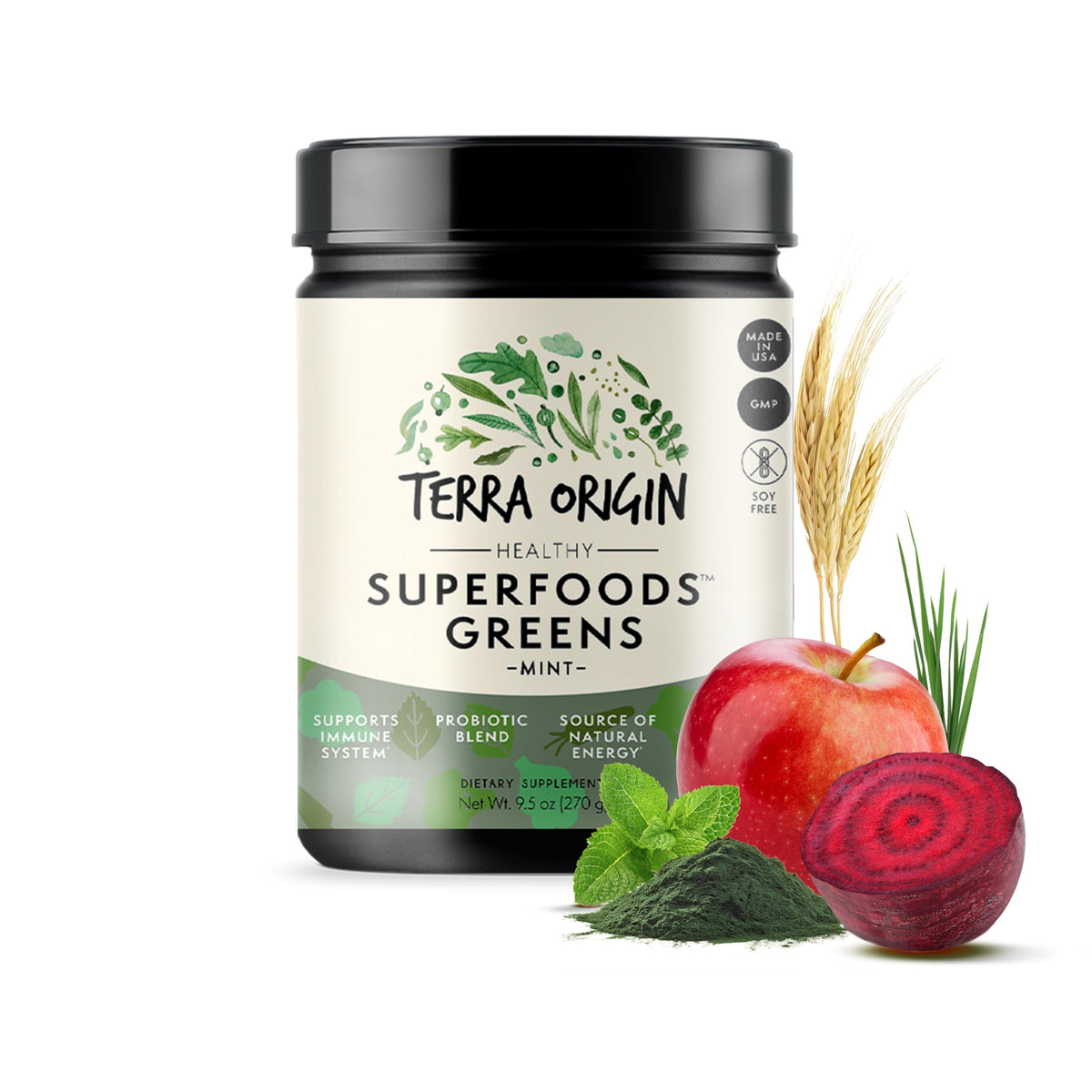 TERRA ORIGIN greens powder mint canister