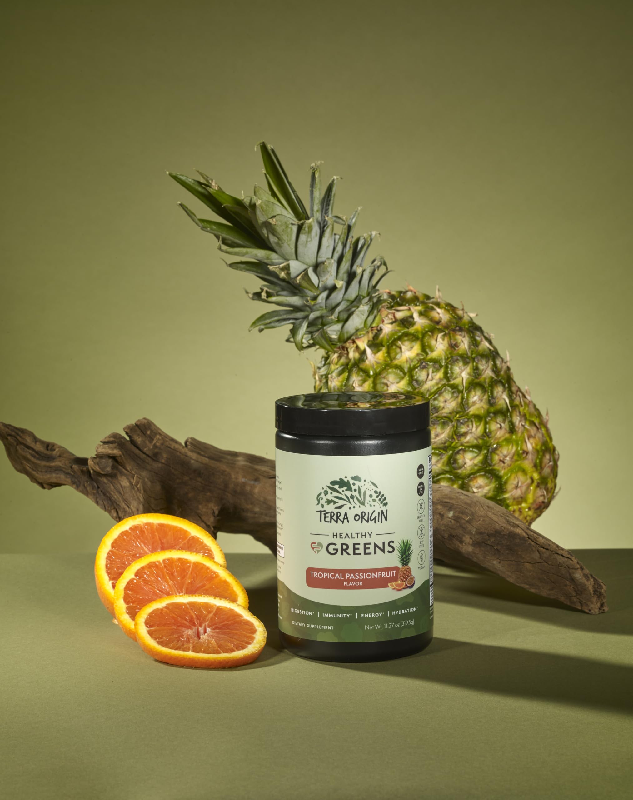 Terra Origin packaging and product box with tropical imagery