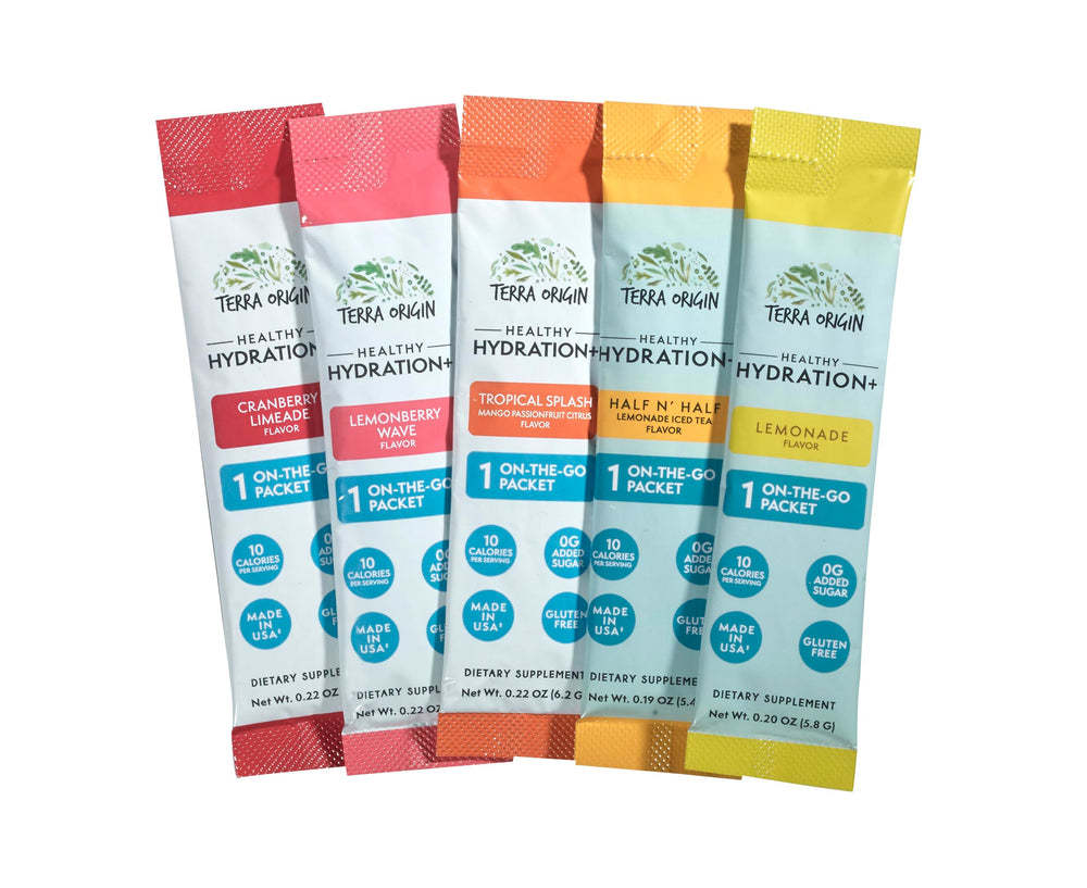 Terra Origin branding with hydration powder