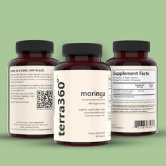 Ingredients panel of Terra360° Moringa Capsules bottle