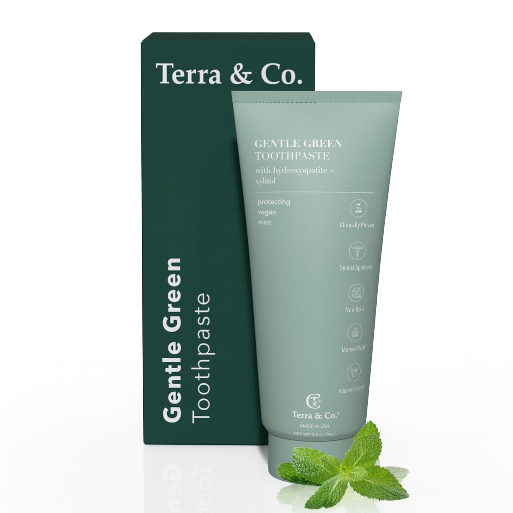Front view of Terra & Co Gentle Green toothpaste tube