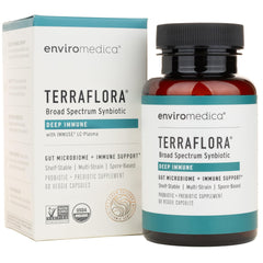 Bottle of Terraflora Deep Immune Synbiotic capsules on a white background