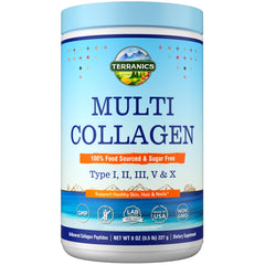 Terranics Multi Collagen Peptides Powder bottle with scoop
