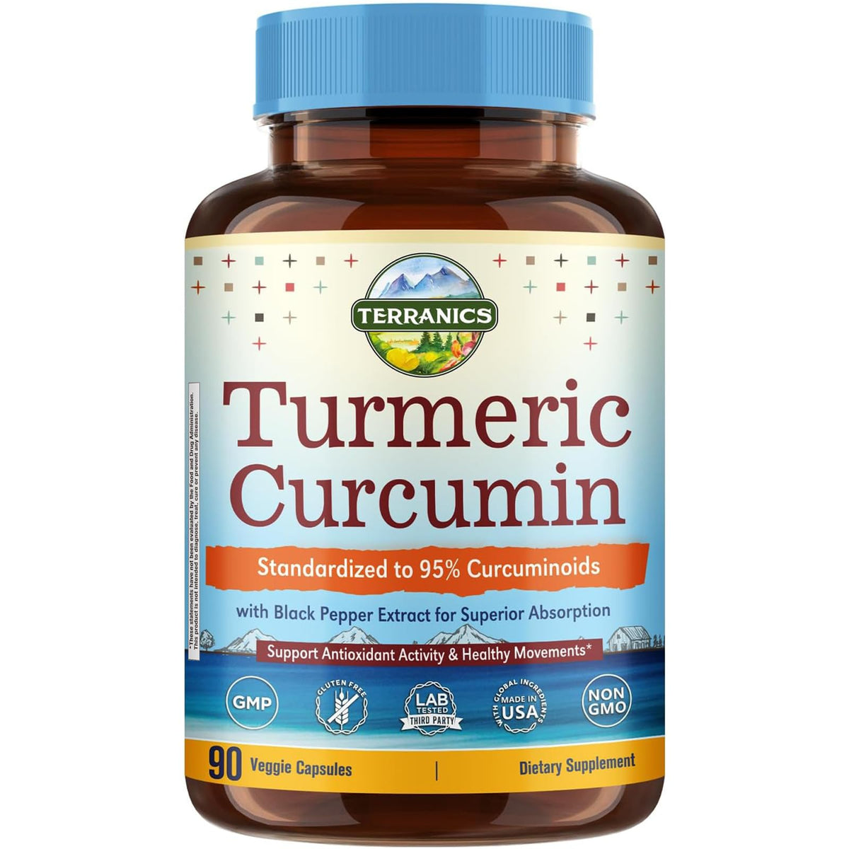 Terranics Turmeric Curcumin 1800mg with Black Pepper 15mg in vegan capsules, USA made