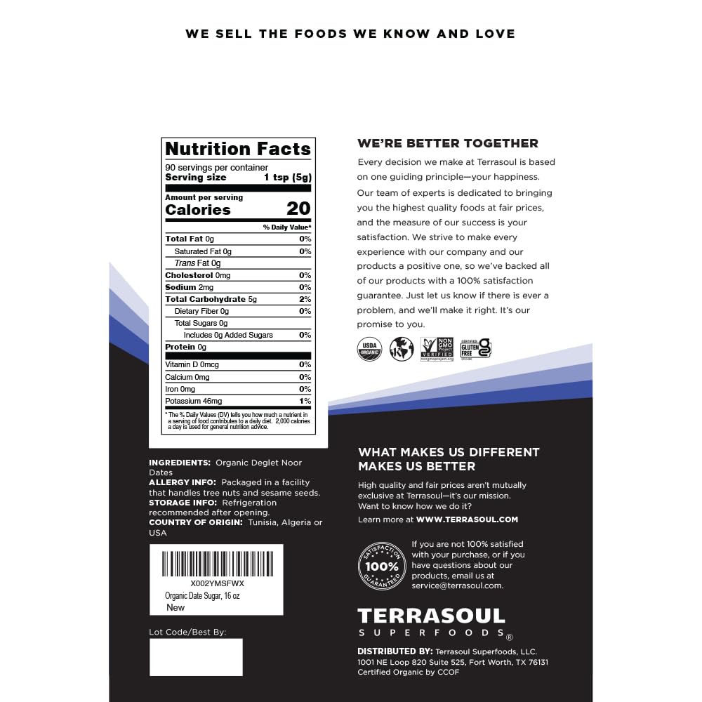 Two packs of Terrasoul Organic Date Sugar 1 lb in packaging