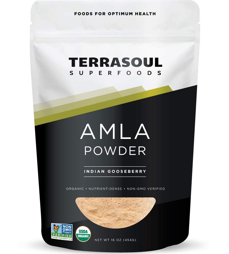 Front view of Terrasoul Organic Amla Berry Powder (Amalaki) 16 oz