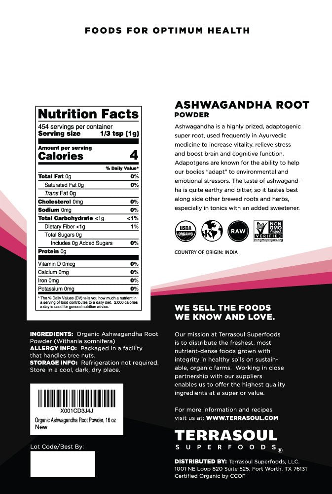 Organic Ashwagandha powder in a measuring spoon