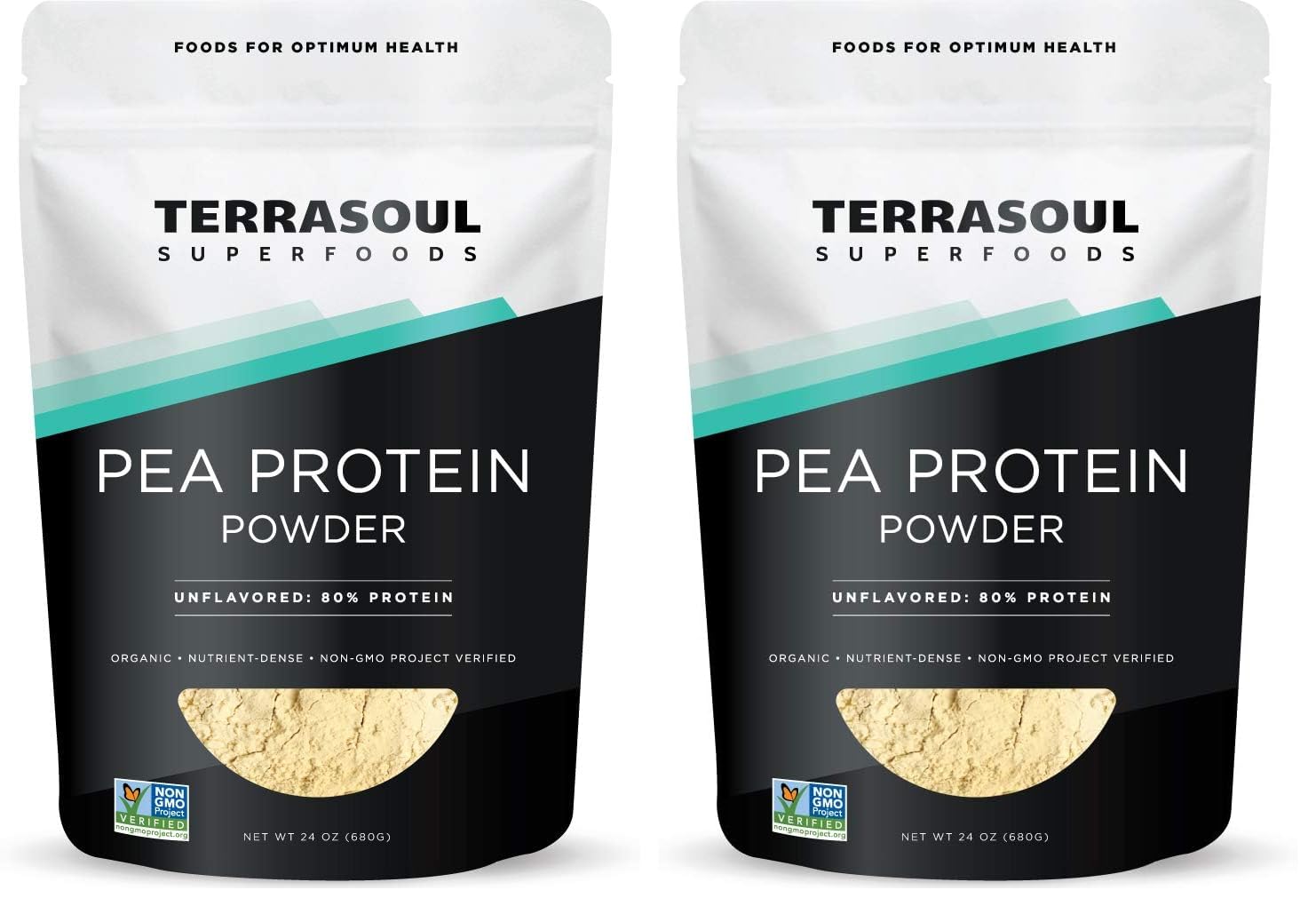 Terrasoul Organic Pea Protein pack-front with resealable pouch for convenient storage.
