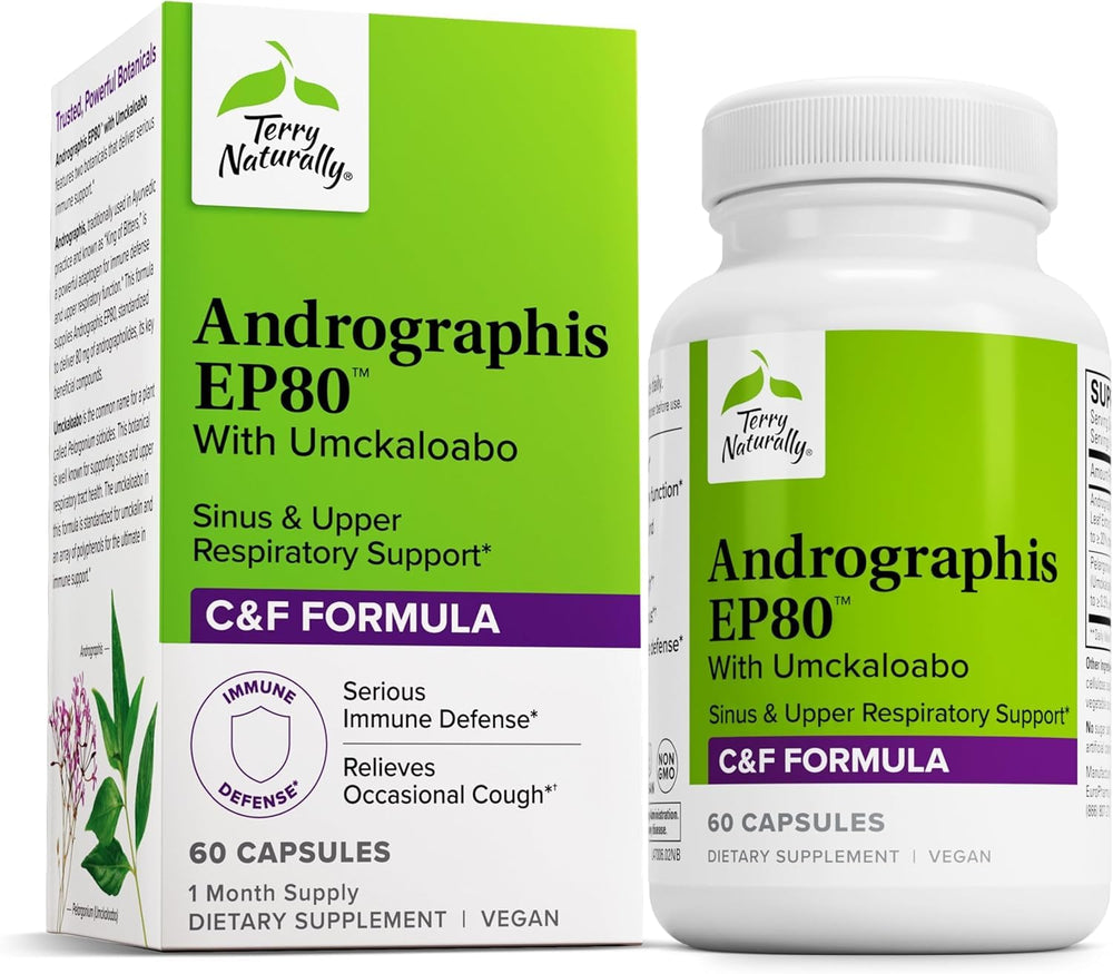 Terry Naturally Andrographis EP80 with Umckaloabo bottle – 60 vegan capsules
