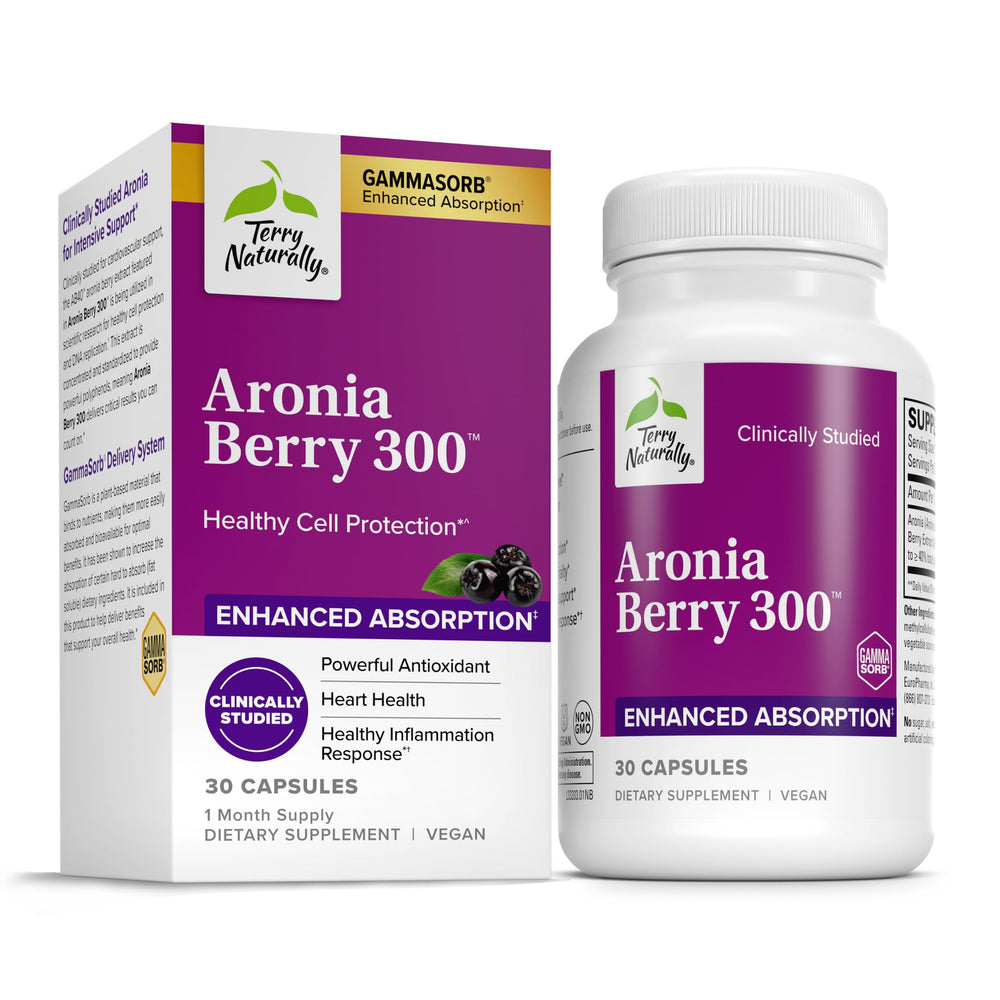 Terry Naturally Aronia Berry 300 capsules bottle on white surface