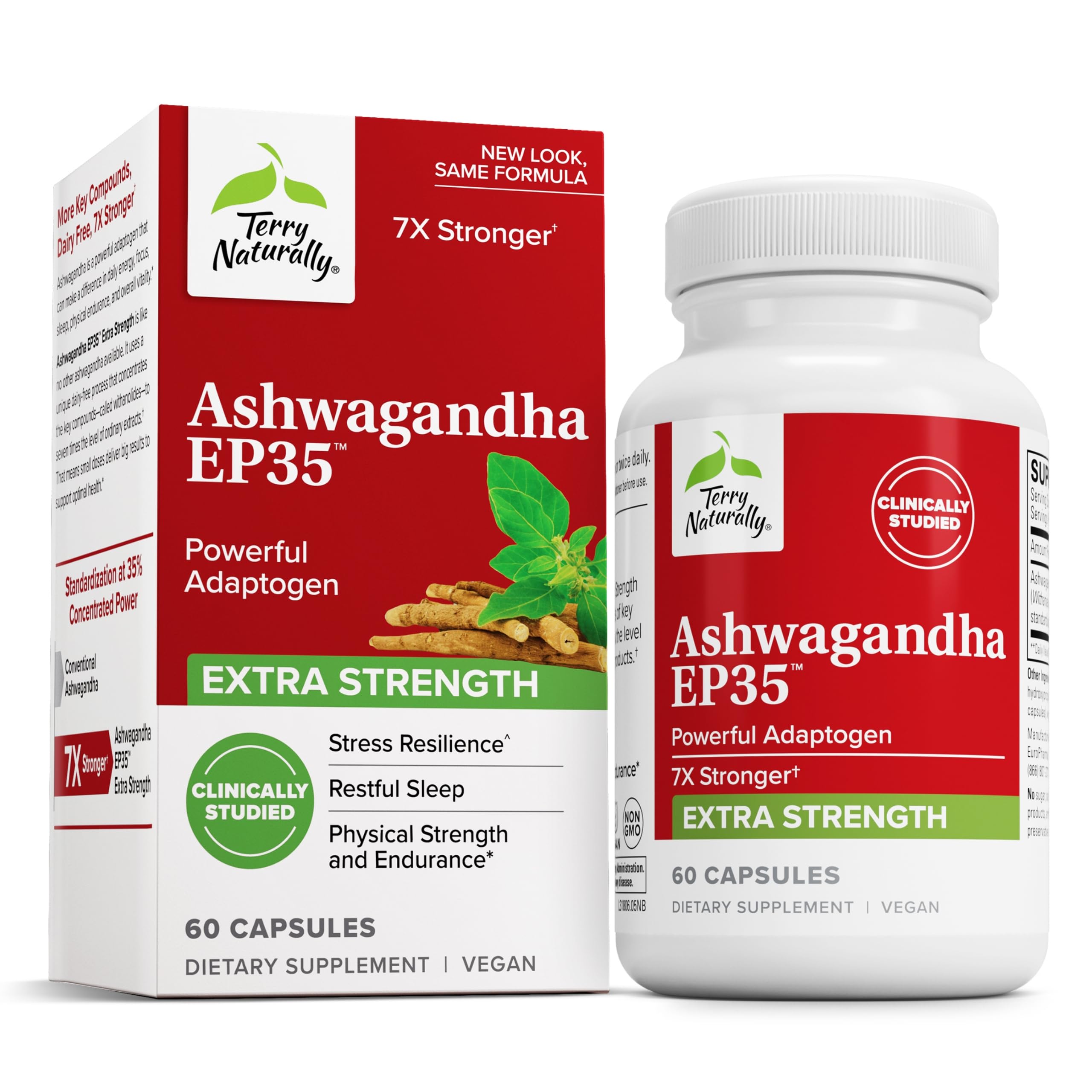 Terry Naturally Ashwagandha EP35 Extra Strength bottle on white background