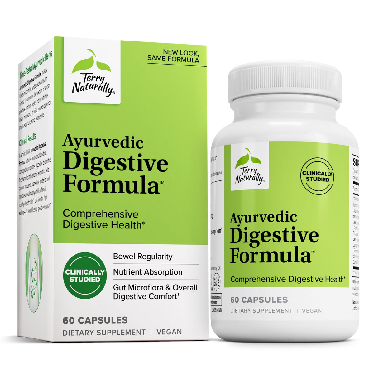 Bottle of Terry Naturally Ayurvedic Digestive Formula with 60 capsules