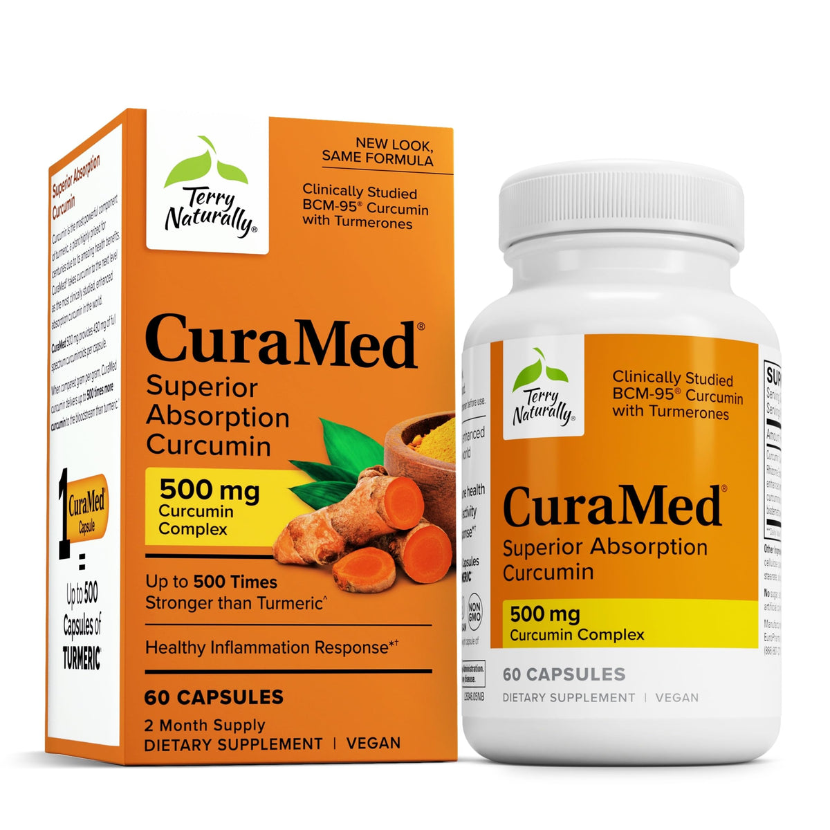 Terry Naturally CuraMed 500mg bottle with 60 softgels