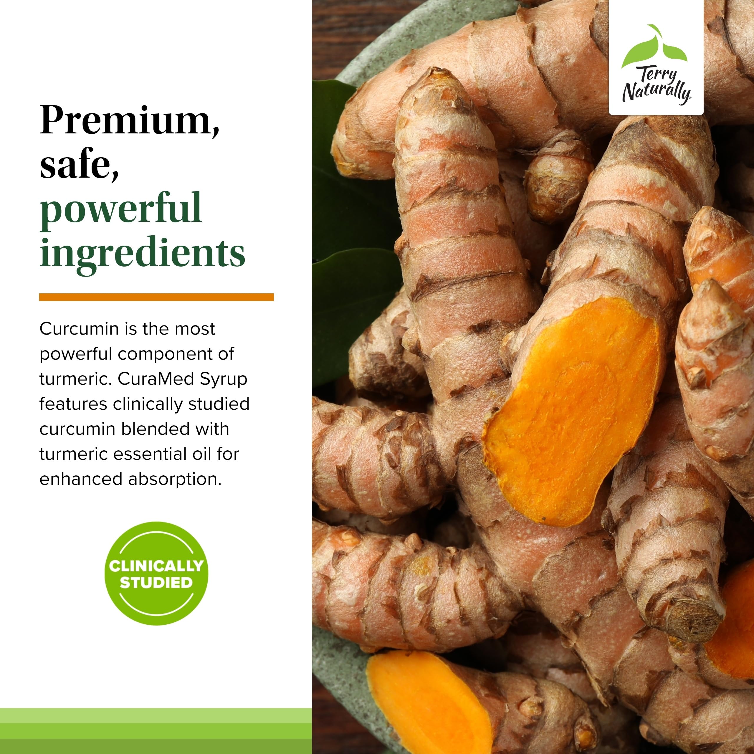 Turmeric essential oil illustration accompanying CuraMed syrup