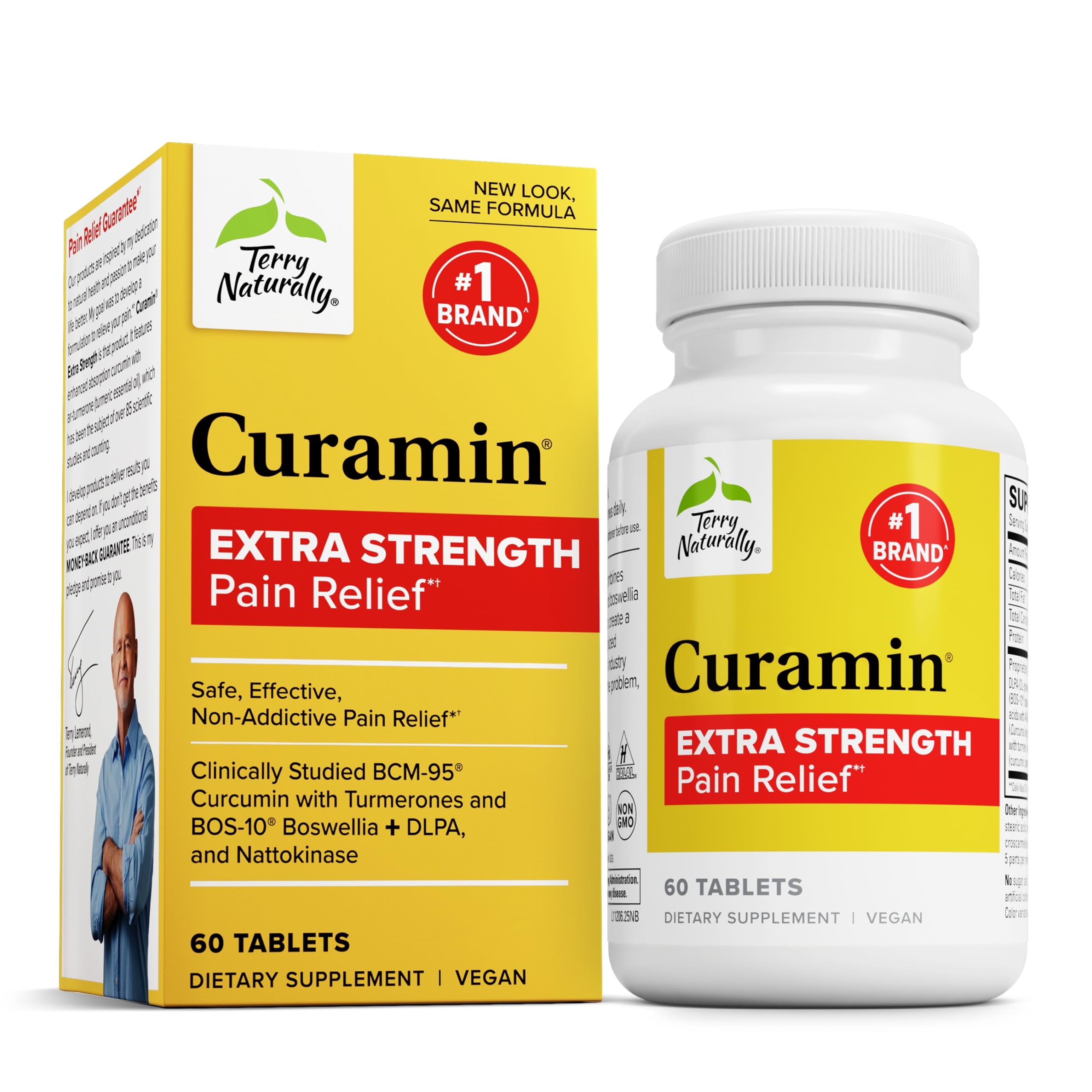 Bottle of Terry Naturally Curamin Extra Strength on white background