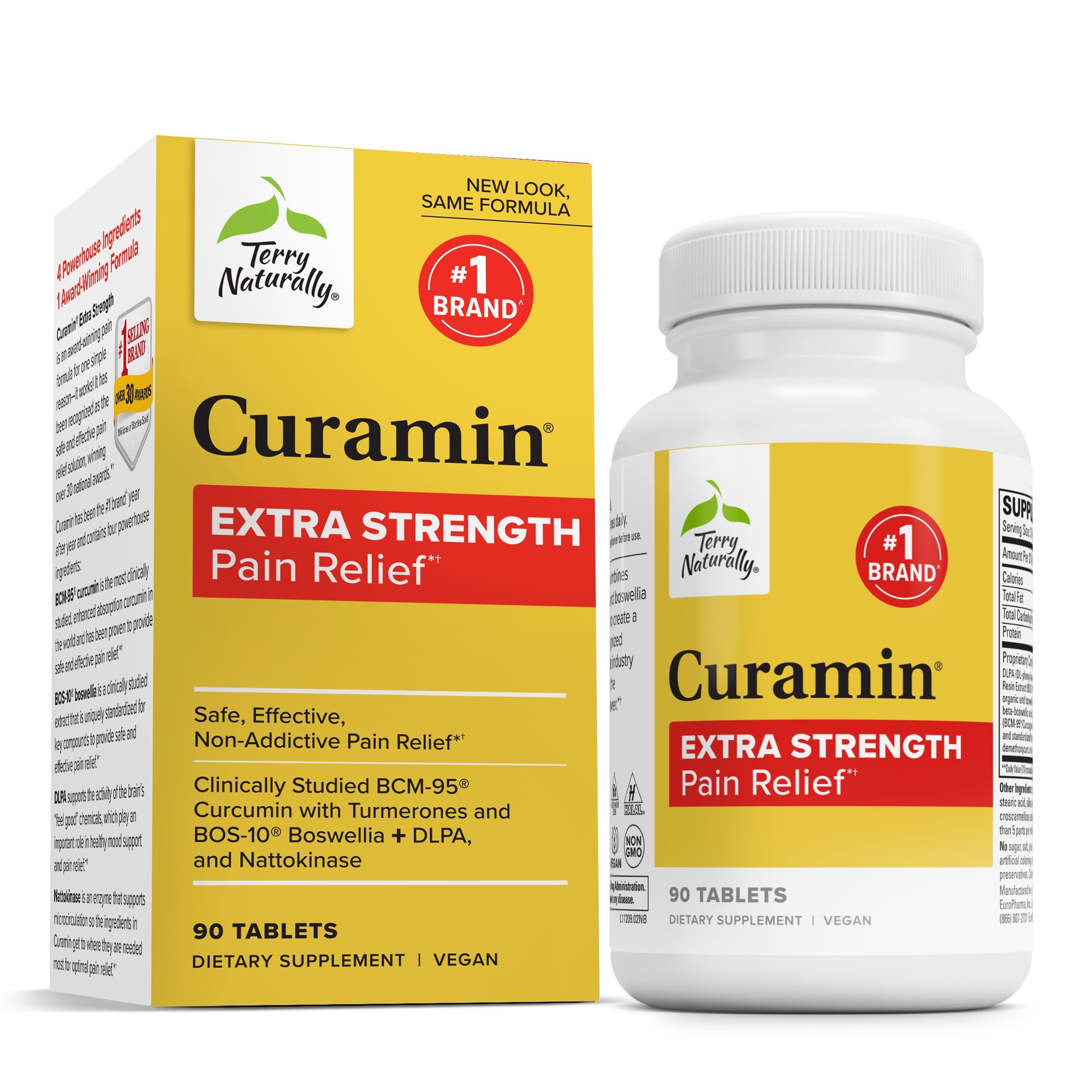Front view of Terry Naturally Curamin Extra Strength bottle and packaging