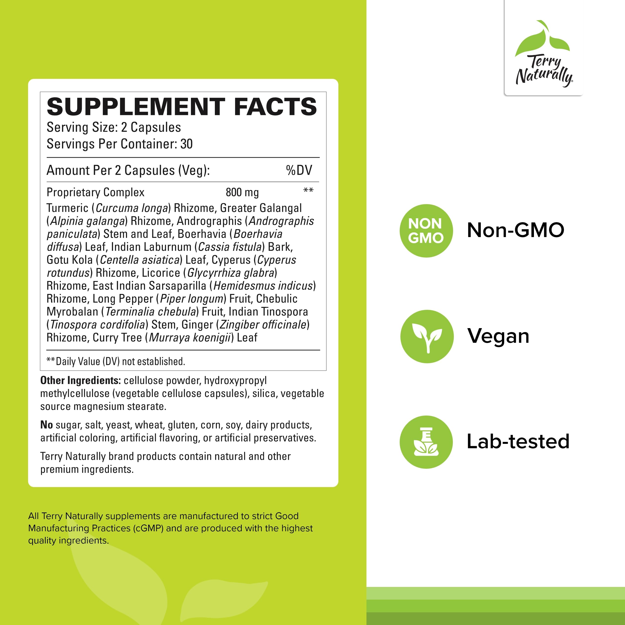Front label of Terry Naturally Ayurvedic Digestive Formula bottle