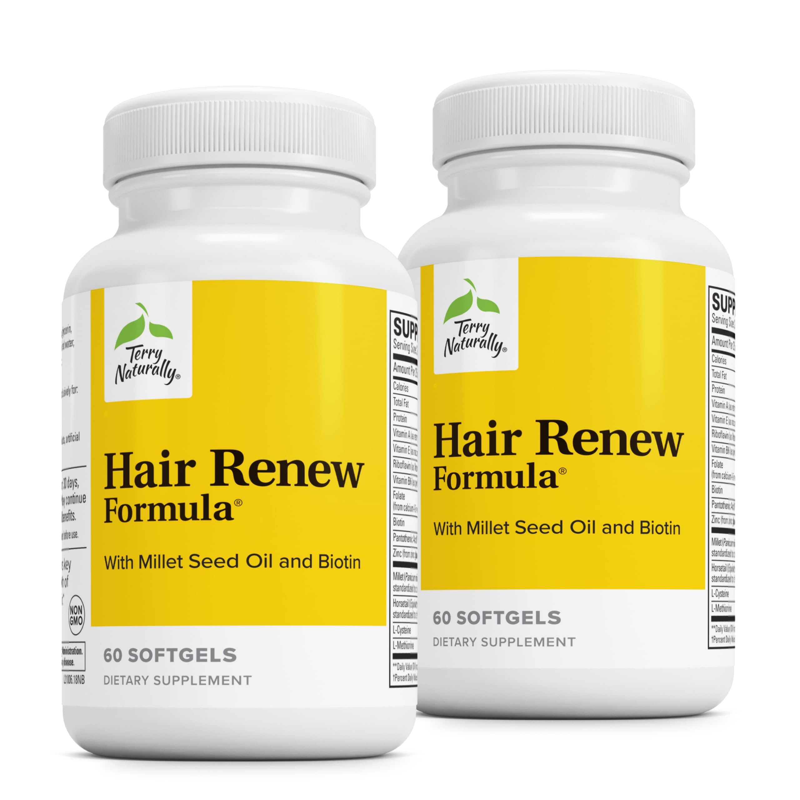 Bottle of Terry Naturally Hair Renew Formula with 60 softgels