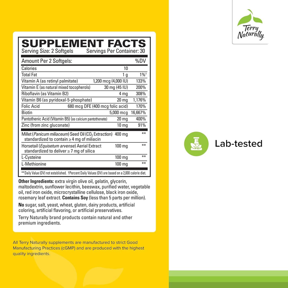 Close-up label highlighting biotin, B vitamins and zinc