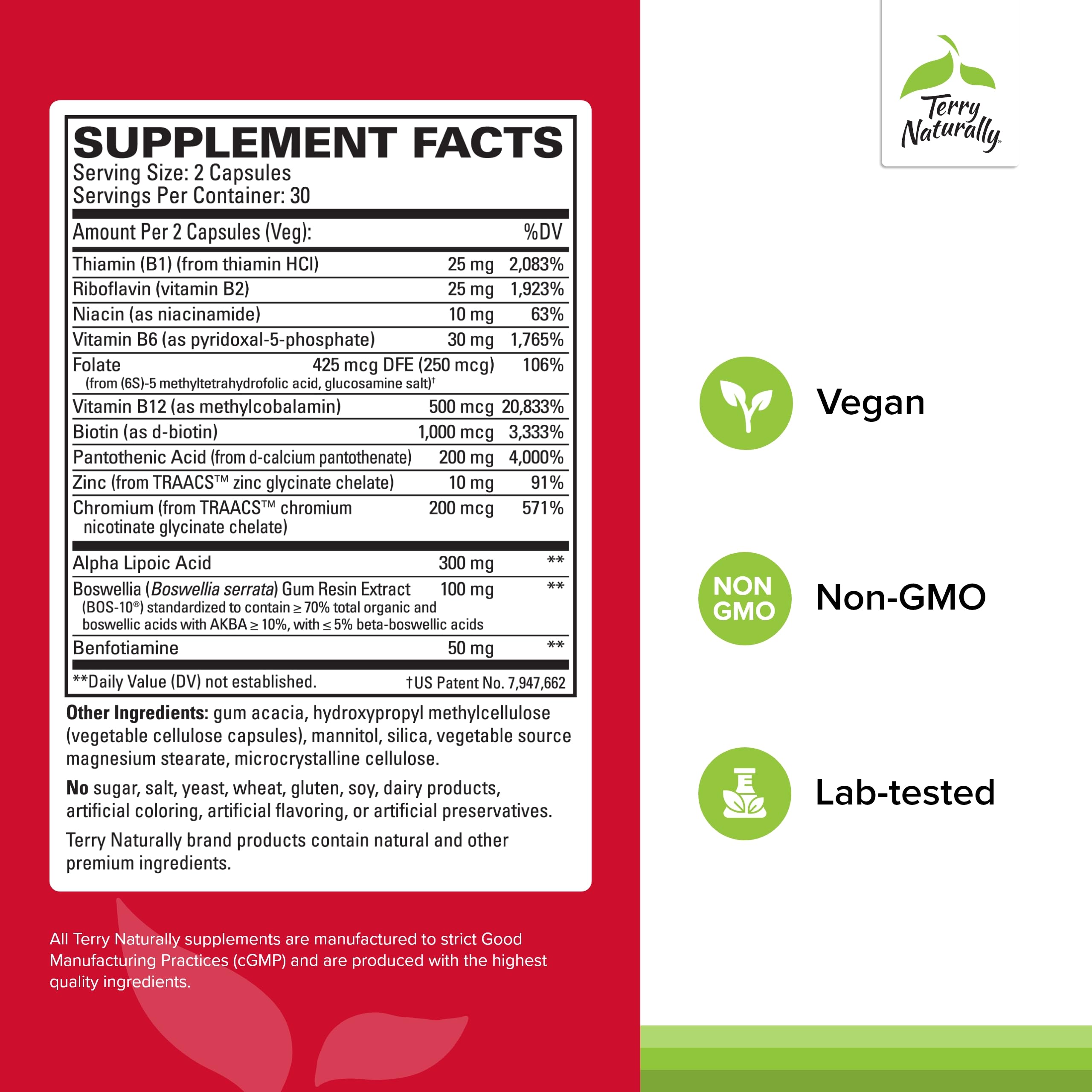 Product label showing ingredients and benefits