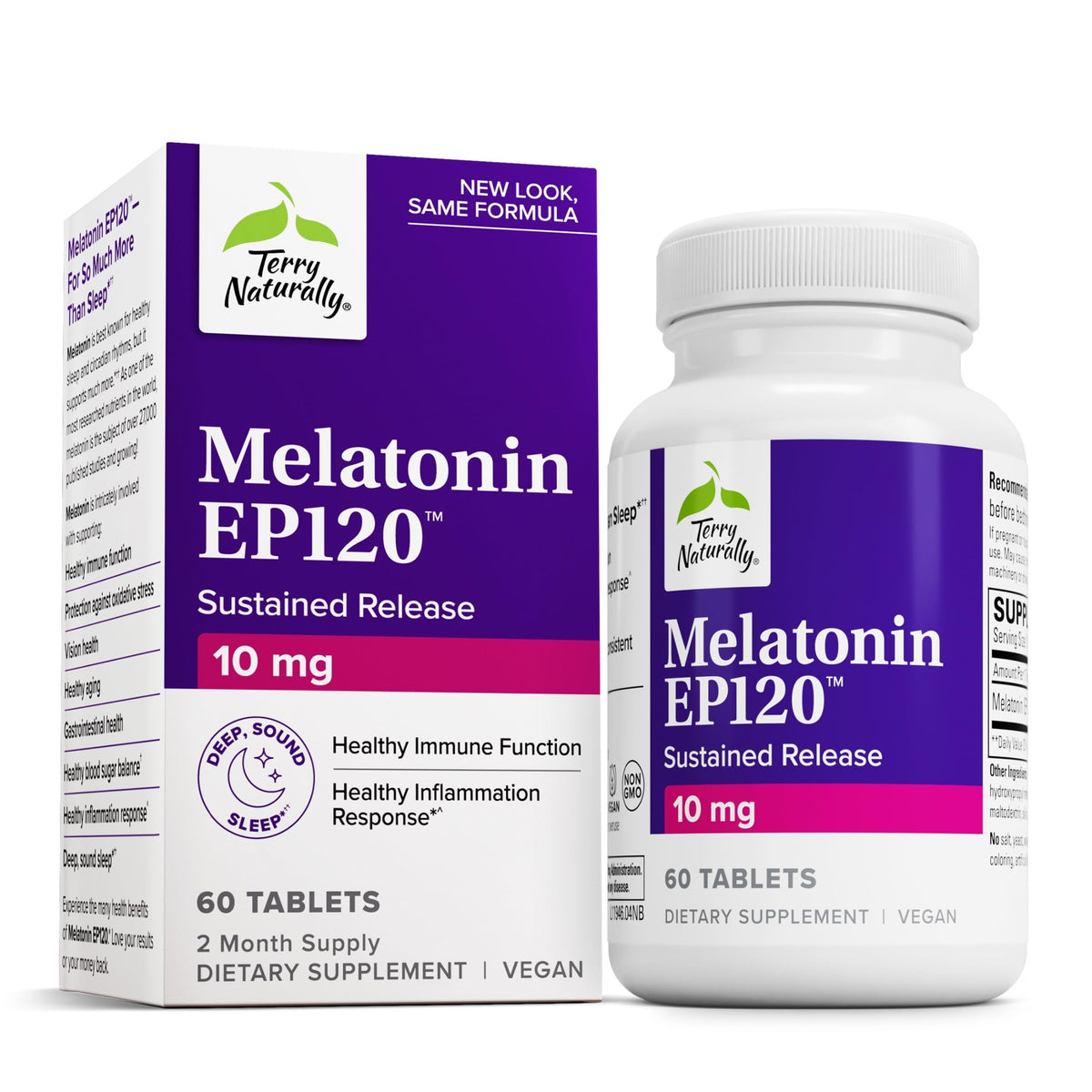 Bottle and packaging of Terry Naturally Melatonin EP 120 10mg