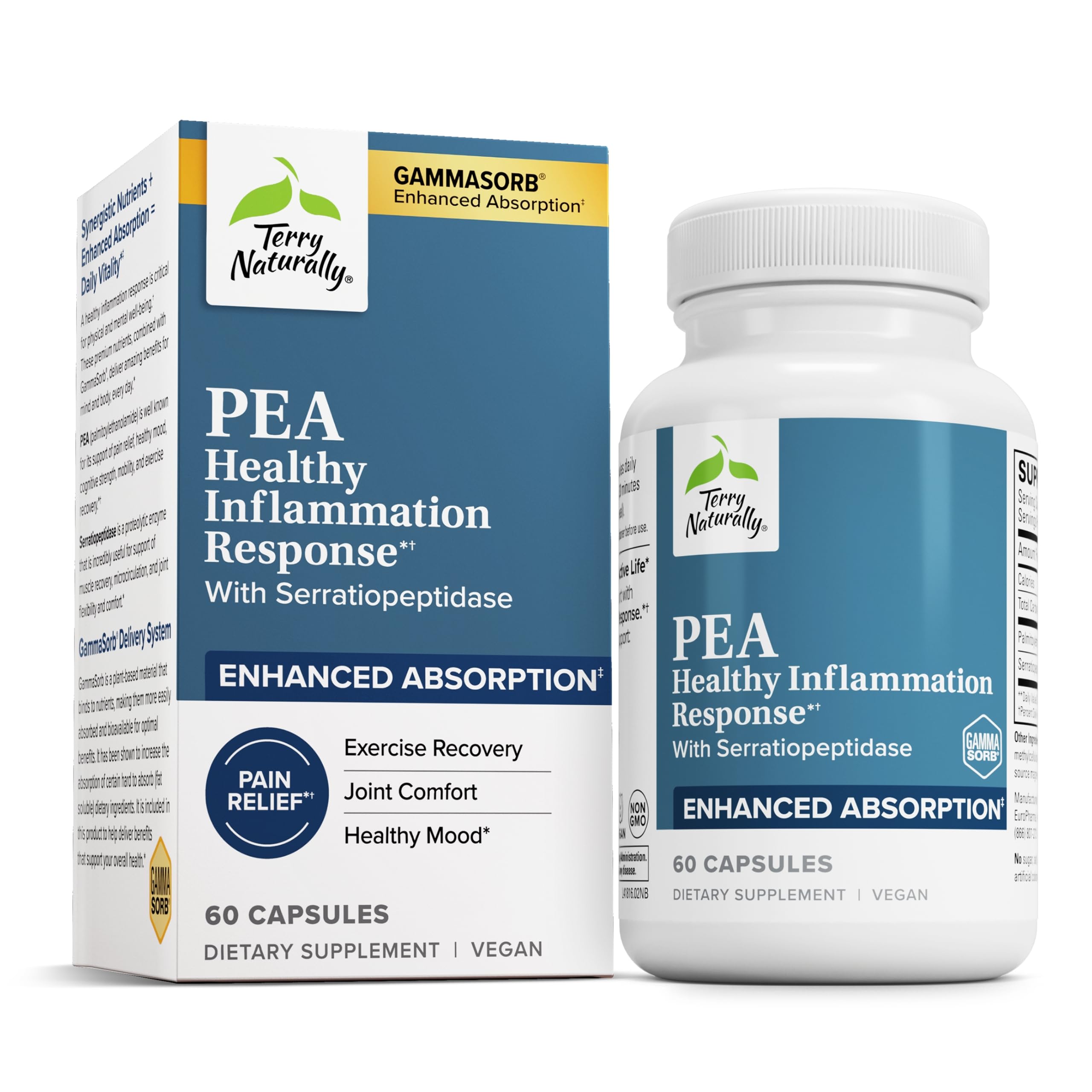 Bottle of Terry Naturally Pea Healthy showing joint support benefits