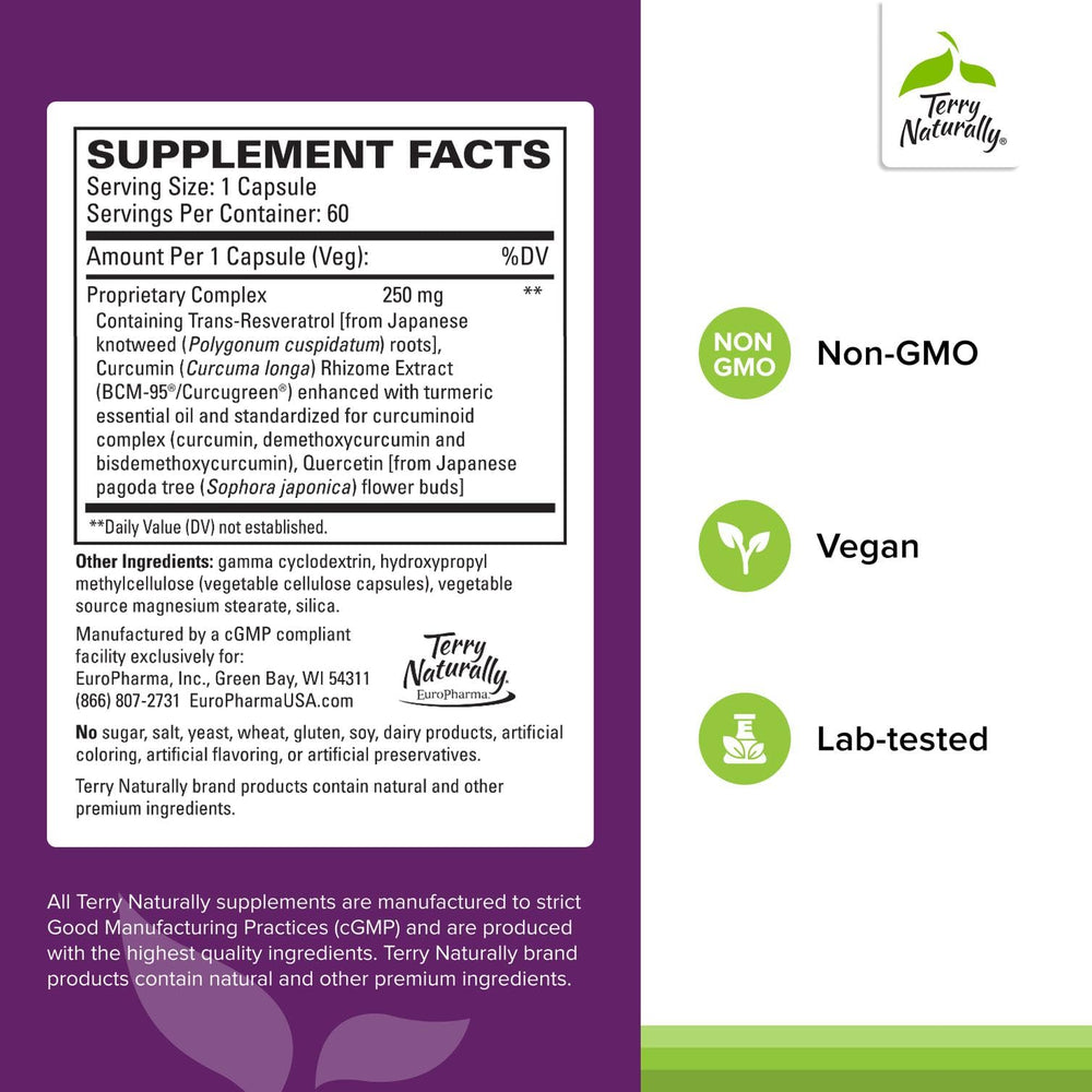 Bottle of Terry Naturally Resveratrol Complex with 60 capsules