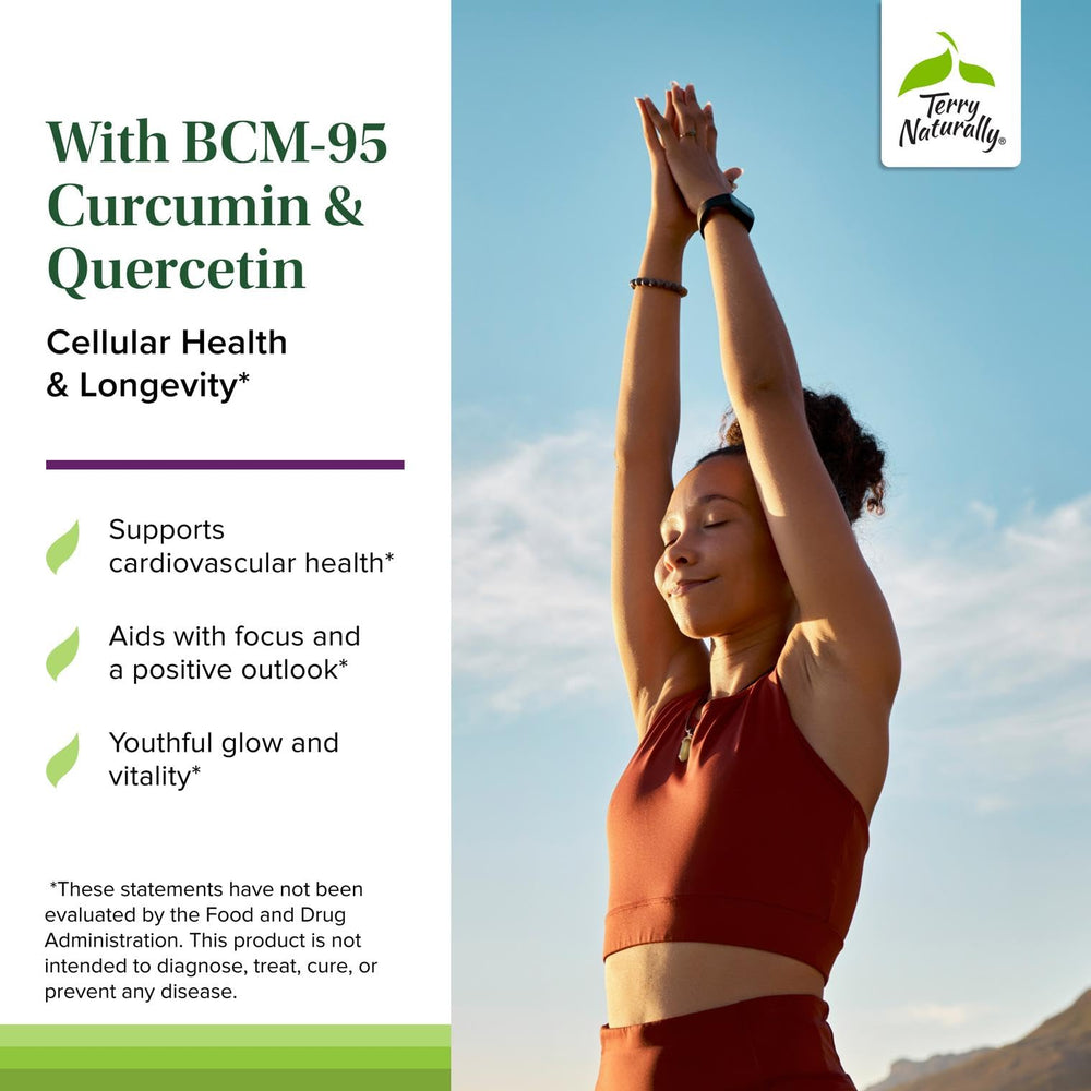 Graphic showing curcumin and quercetin alongside resveratrol
