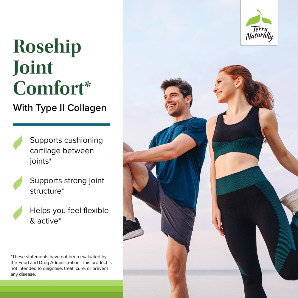 Product shot showing 60 capsules with packaging for Rosehip Joint Comfort