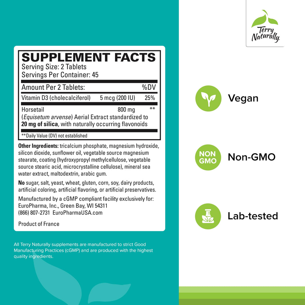 Silica-20 product label highlighting hair, skin and nails benefits