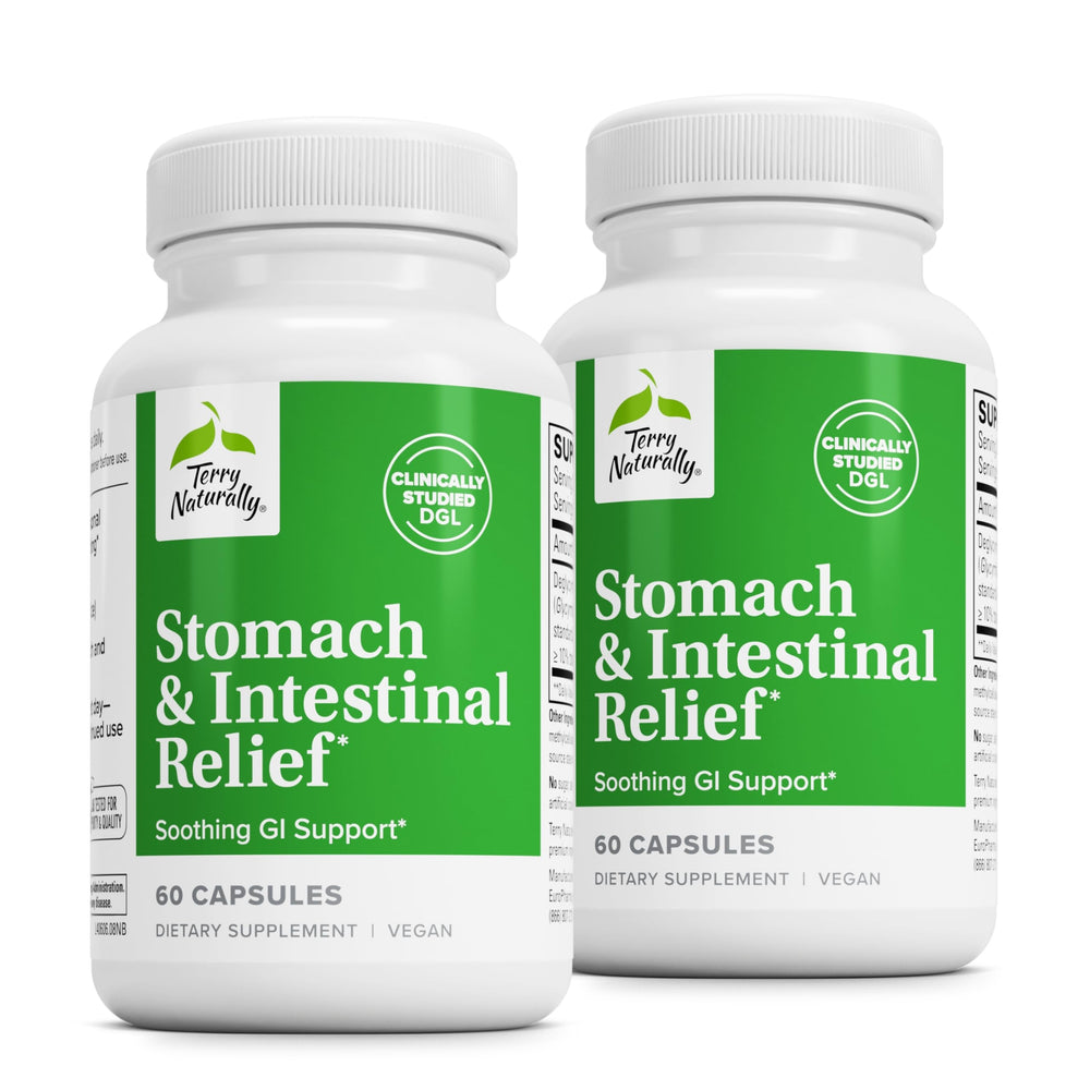 Bottle of Terry Naturally Stomach & Intestinal Relief with label