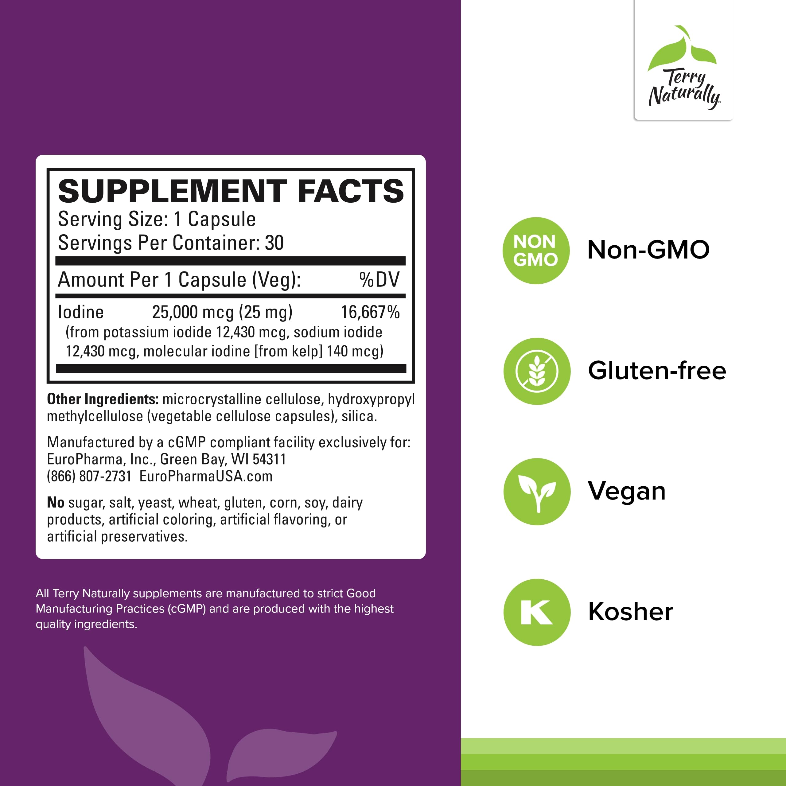 Close-up of Tri-Iodine label showing 25 mg per capsule